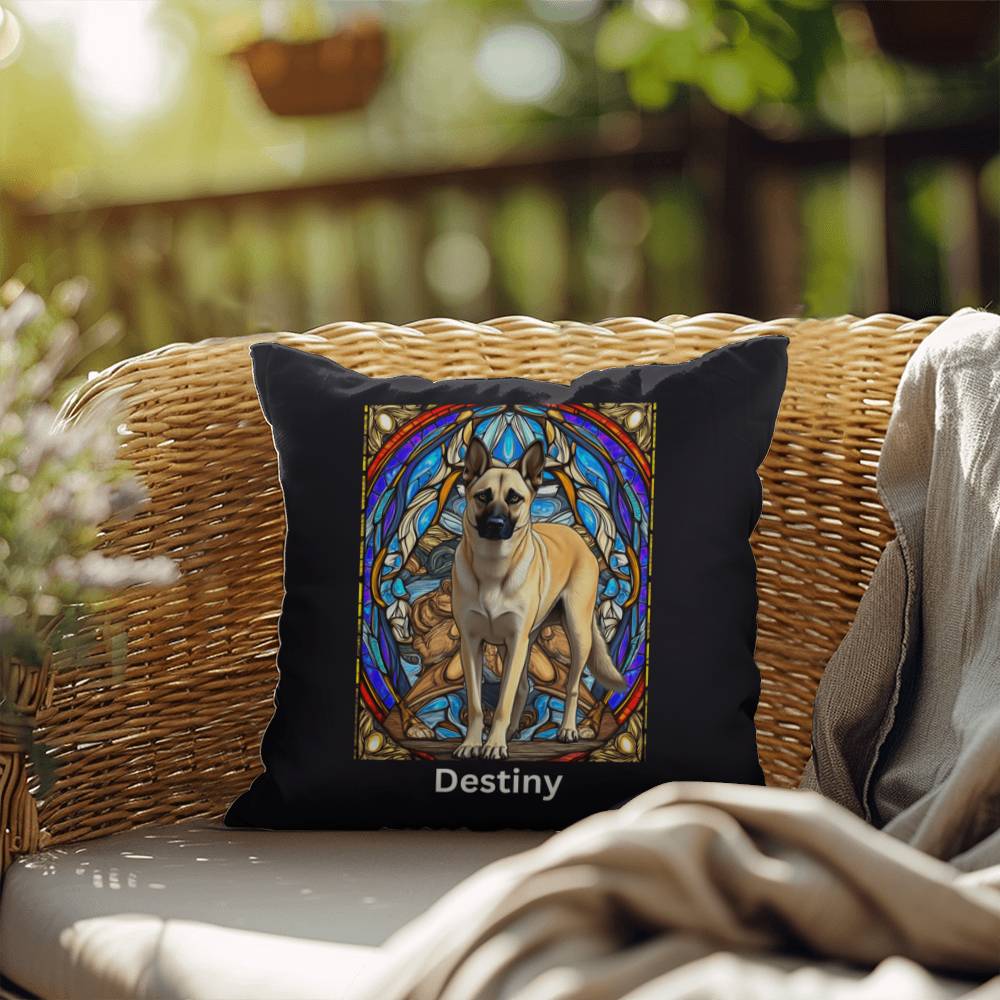 Belgian Malinois (Cream) Indoor/Outdoor Pillow - Personalized Stained Glass Dog Tribute & Comfort Gift