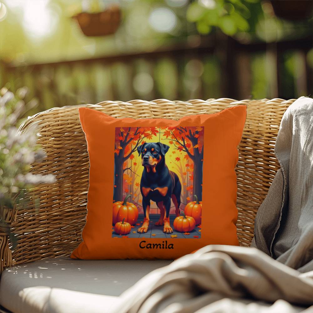Rottweiler Black & Tan Coat Pillow, Personalized Indoor Dog Cushion, Water-Resistant Pet Gift