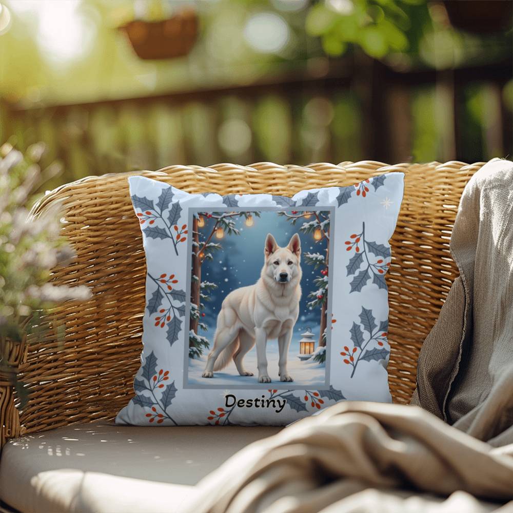 German Shepherd White Pillow - Cozy Shepherd throw pillow, indoor winter dog pillow, personalized accent