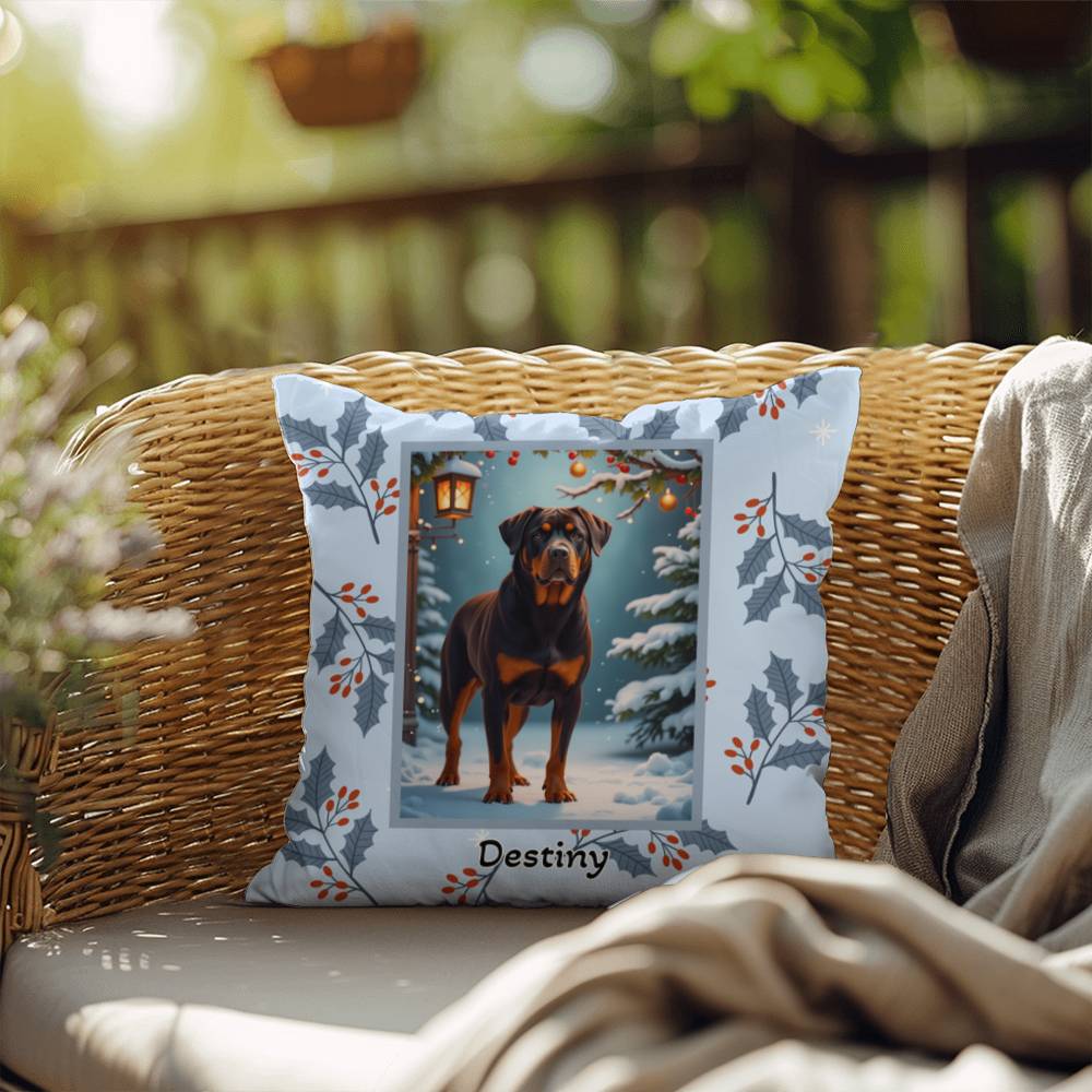 Rottweiler Chocolate Pillow - Festive Rottweiler throw pillow, winter dog home decor, cozy accent