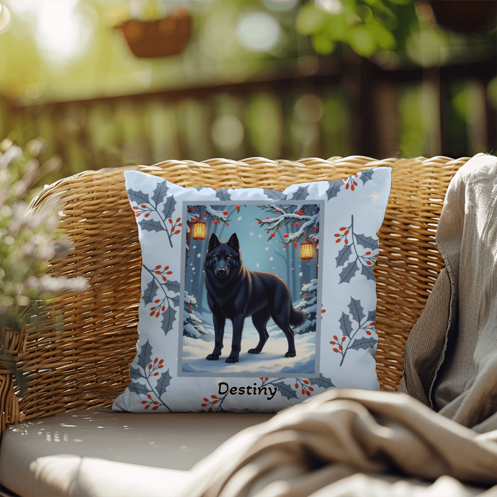 Husky Black Pillow - Winter Husky pillow, indoor dog throw, cozy seasonal home accent
