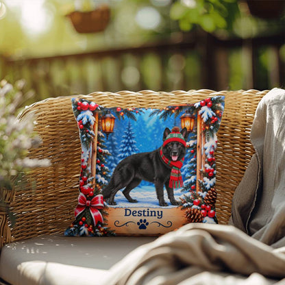 German Shepherd (Black Coat) - Personalized Winter Throw Pillow for GSD-Loving Homes