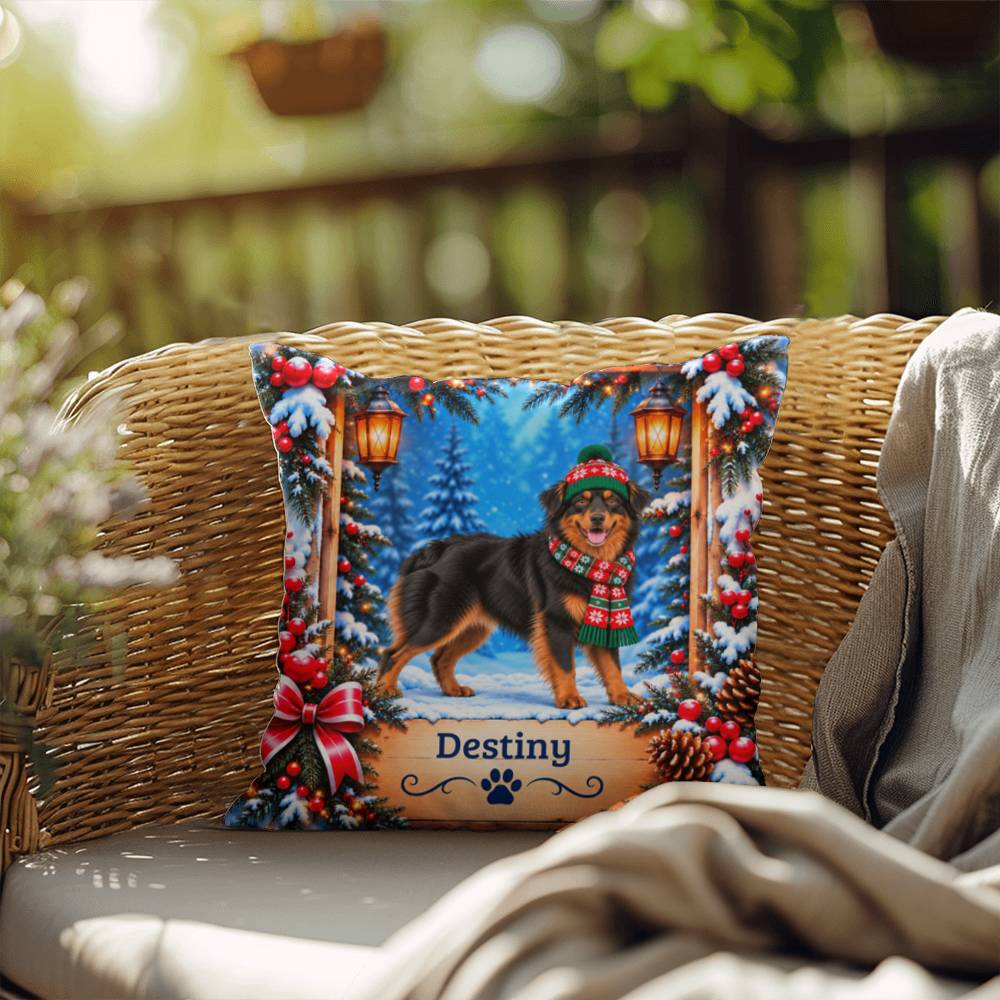 Australian Shepherd (Black & Copper Bi Coat) - Personalized Dog Name Pillow, Rustic Winter Decor