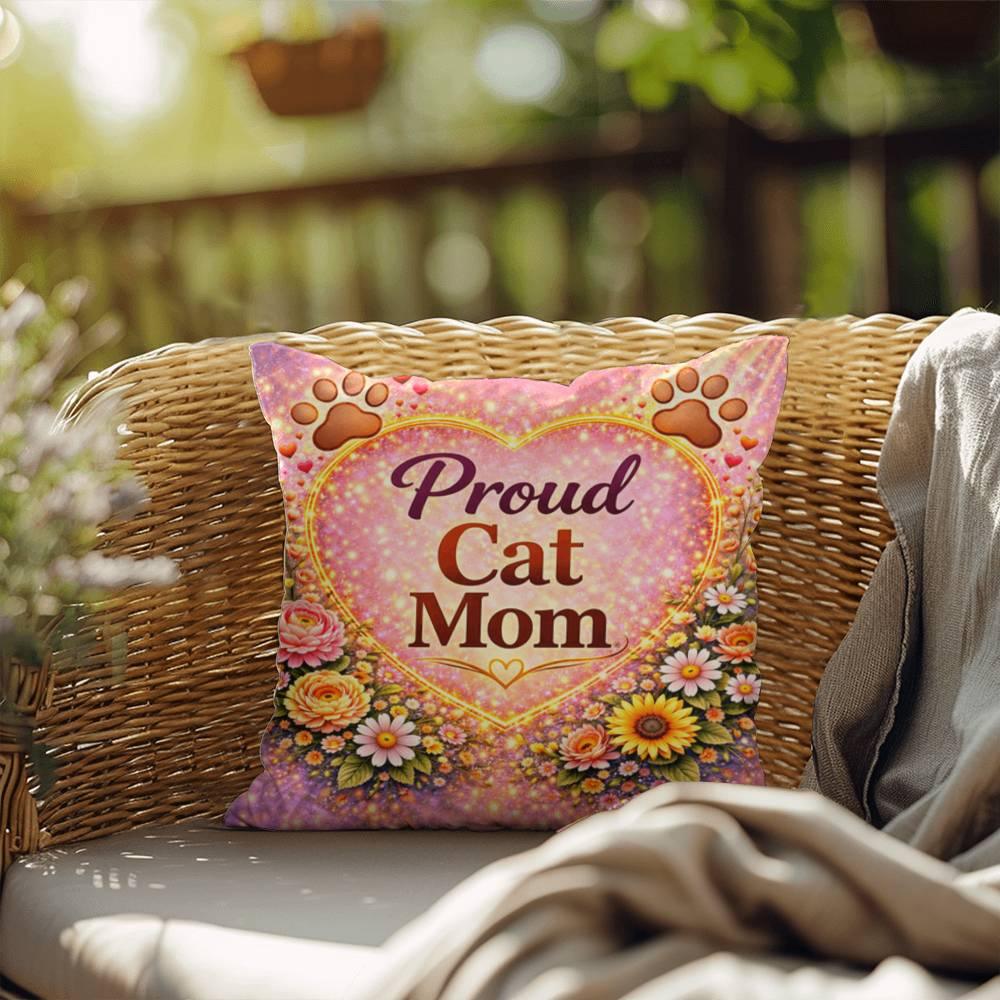 Shop our proud cat mom throw pillow featuring the 20" x 20" style option from MySisterIsASurvivor.
