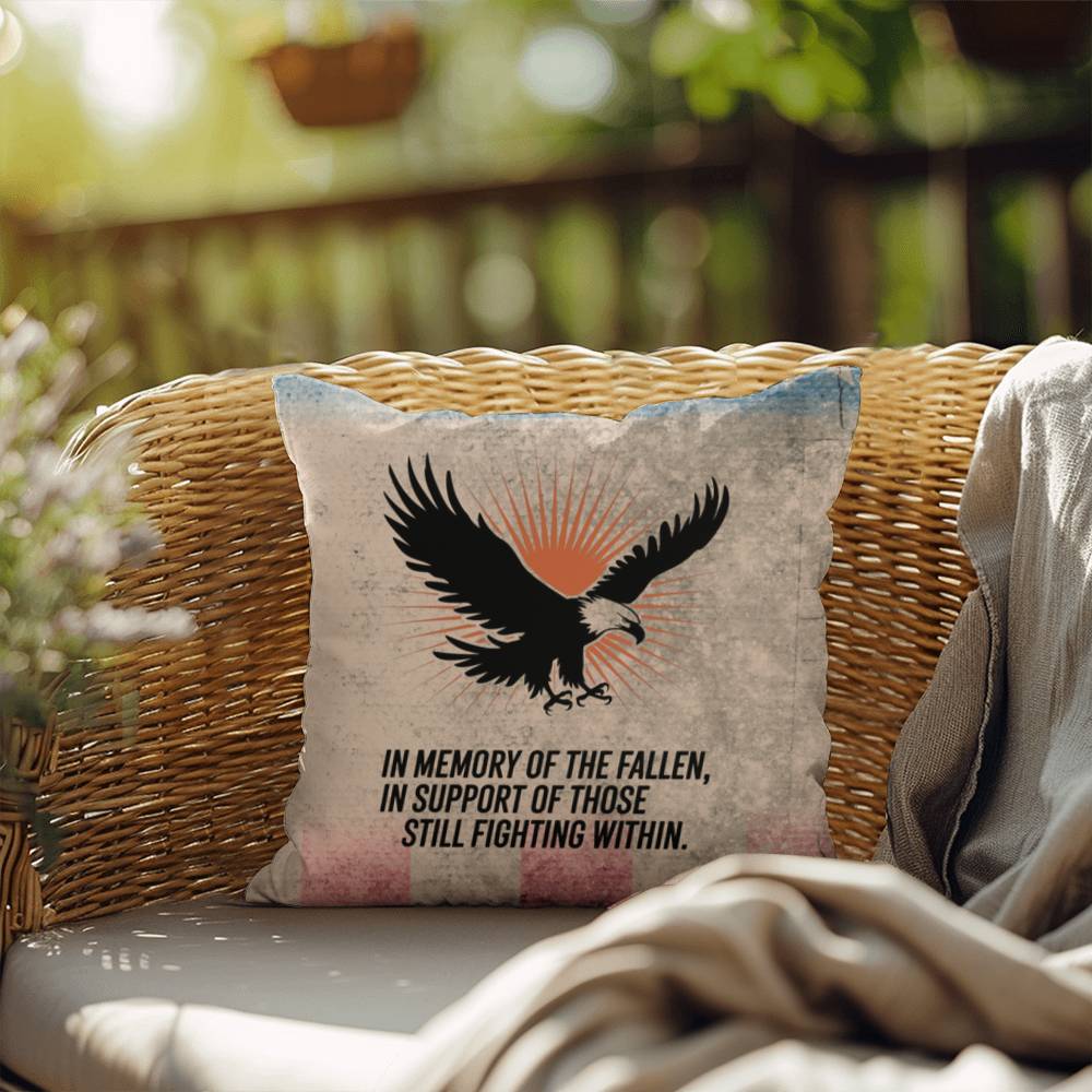 In Memory Of The Fallen Indoor/Outdoor Pillow: Resilient Comfort - Mental Health & Memorial Tribute