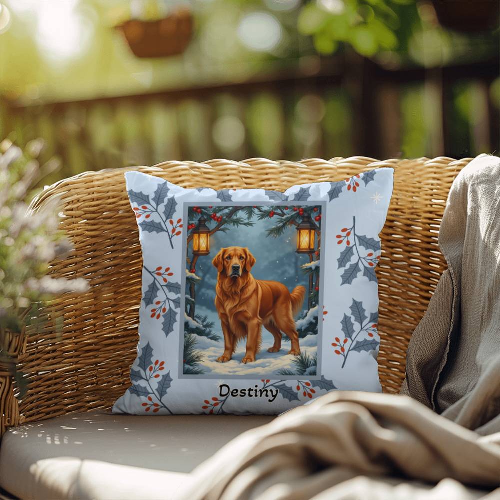 Golden Retriever Dark Golden Pillow - Personalized Retriever throw pillow, winter dog home accent