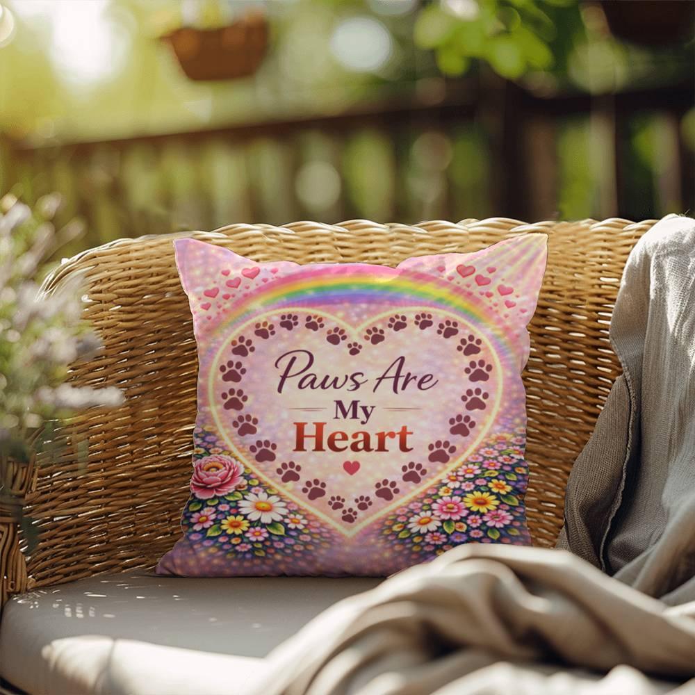 Shop our paws are my heart throw pillow featuring the 20" x 20" style option from MySisterIsASurvivor.