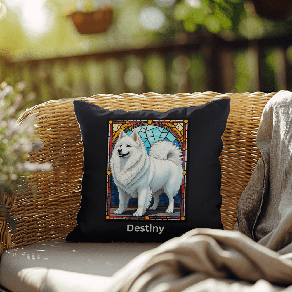 American Eskimo Stained Glass Pillow, personalized home and patio décor for dog lovers