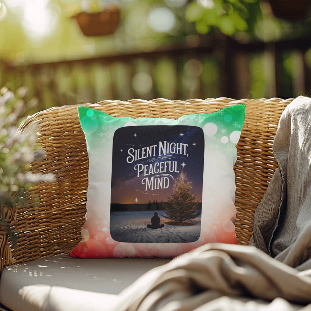 Silent Night, Peaceful Mind Throw Pillow - Calm Christmas holiday home décor decorative pillow
