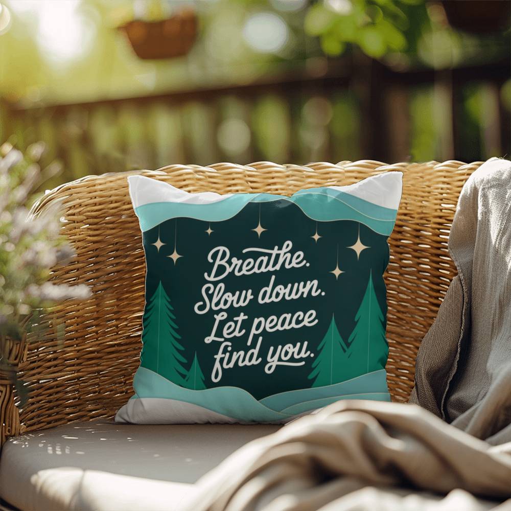 Breathe. Slow Down. Let Peace Find You Throw Pillow - Tranquil holiday décor for inner calm