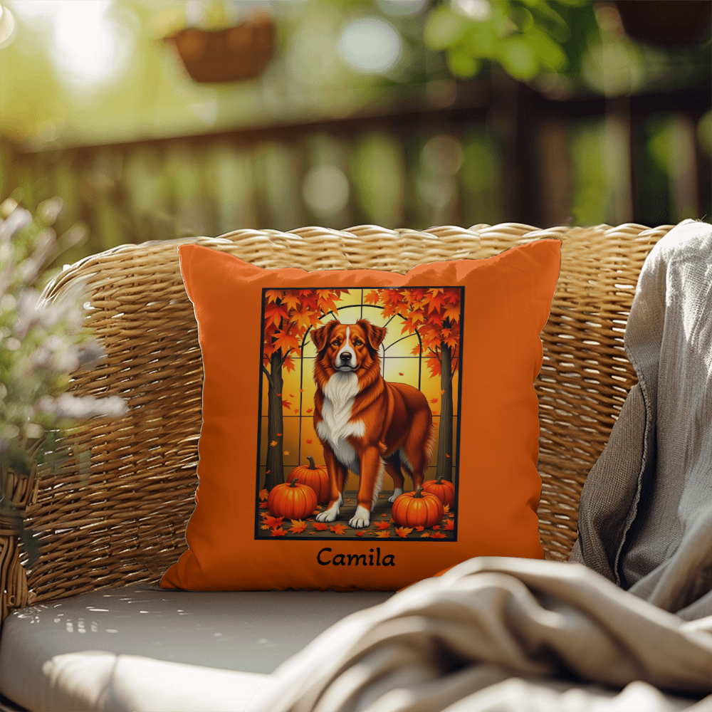 Australian Shepherd Red Coat Pillow, Custom Name Indoor Outdoor Dog Throw, Herding Breed Lover