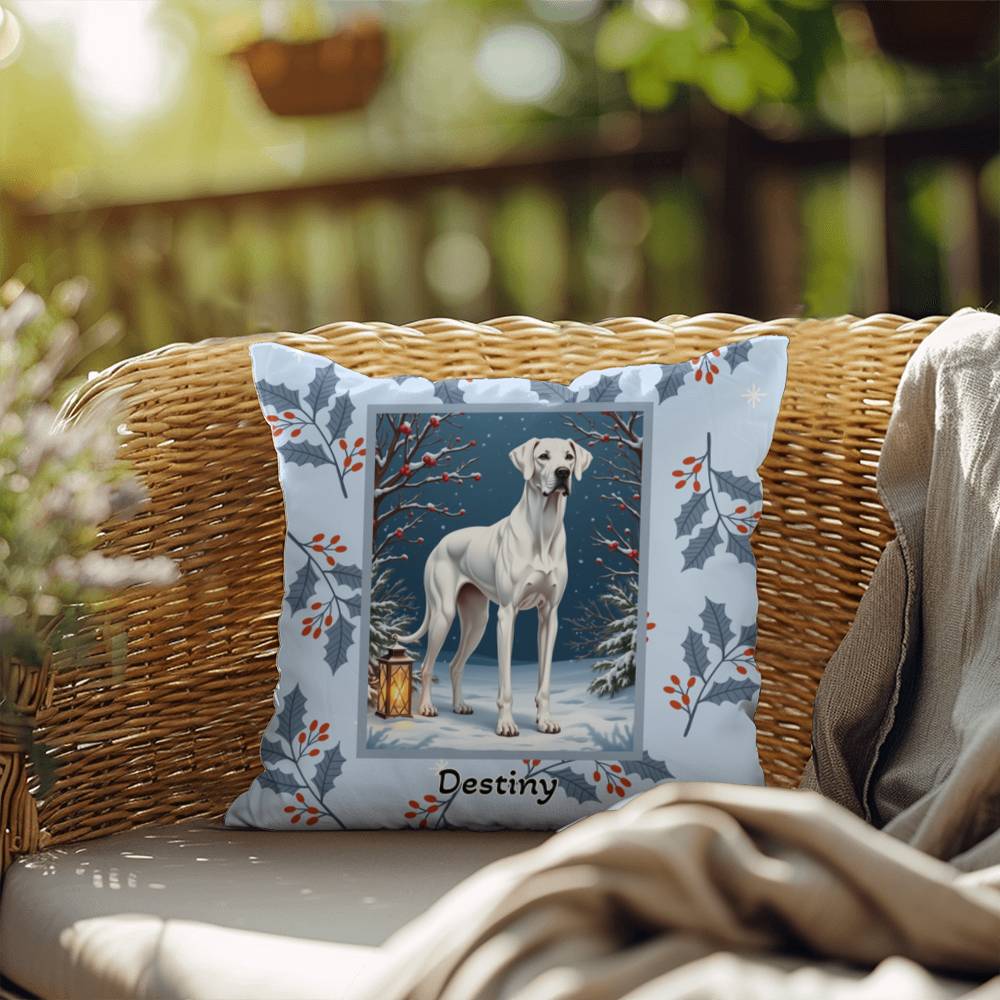 Great Dane White Pillow - Seasonal Great Dane pillow, winter indoor dog throw, home decor accent