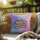 "100% Downloaded Confidence" statement pillow with customizable Y2K design and sparkly digital visuals in a soothing palette