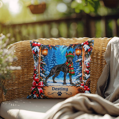 Doberman (Black Coat) - Personalized Snowy Forest Throw Pillow for Doberman Lovers