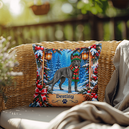 Belgian Malinois (Blue Slate Coat) - Personalized Winter Forest Pillow, Custom Dog Name Gift