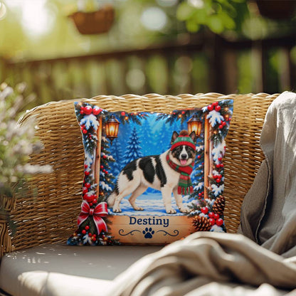 German Shepherd (White & Black Coat) - Personalized Dog Name Pillow, Snowy Winter Home Decor