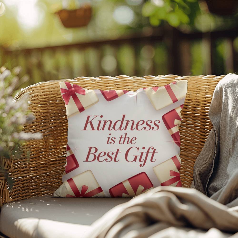 Kindness Is the Best Gift Throw Pillow - Mindful Christmas décor promoting peace and love
