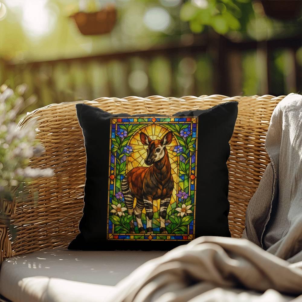 Shop our premium okapi stained glass style throw pillow from MySisterIsASurvivor.