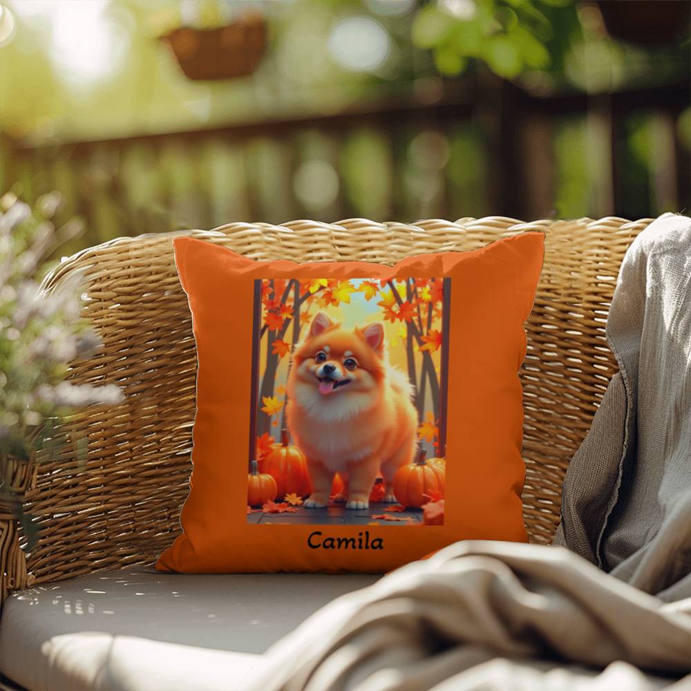 Orange Pomeranian indoor outdoor pillow, personalized dog cushion, pet lover cozy home decor