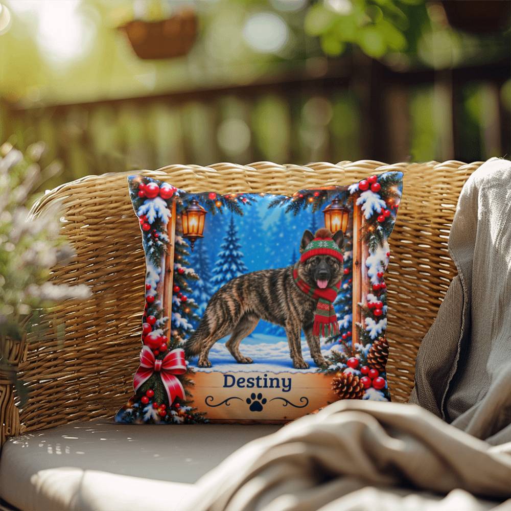 German Shepherd (Brindle Coat) - Personalized Dog Name Pillow, Rustic Winter Lodge Decor