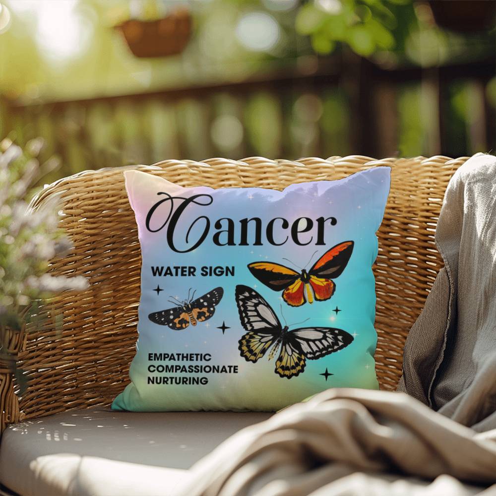 Cancer Butterfly Indoor/Outdoor Pillow – Zodiac Astrology Decor, Boho Accent for Home & Patio