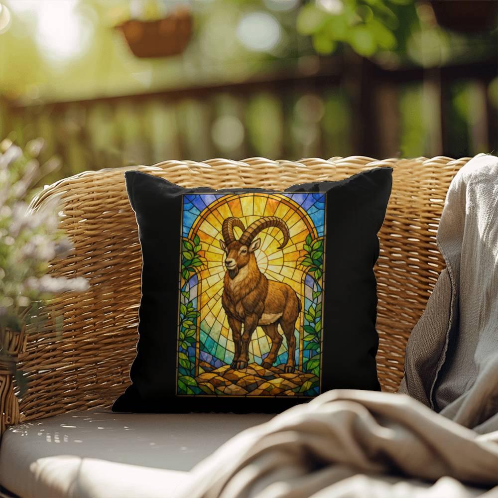 Shop our premium ibex stained glass style throw pillow from MySisterIsASurvivor.
