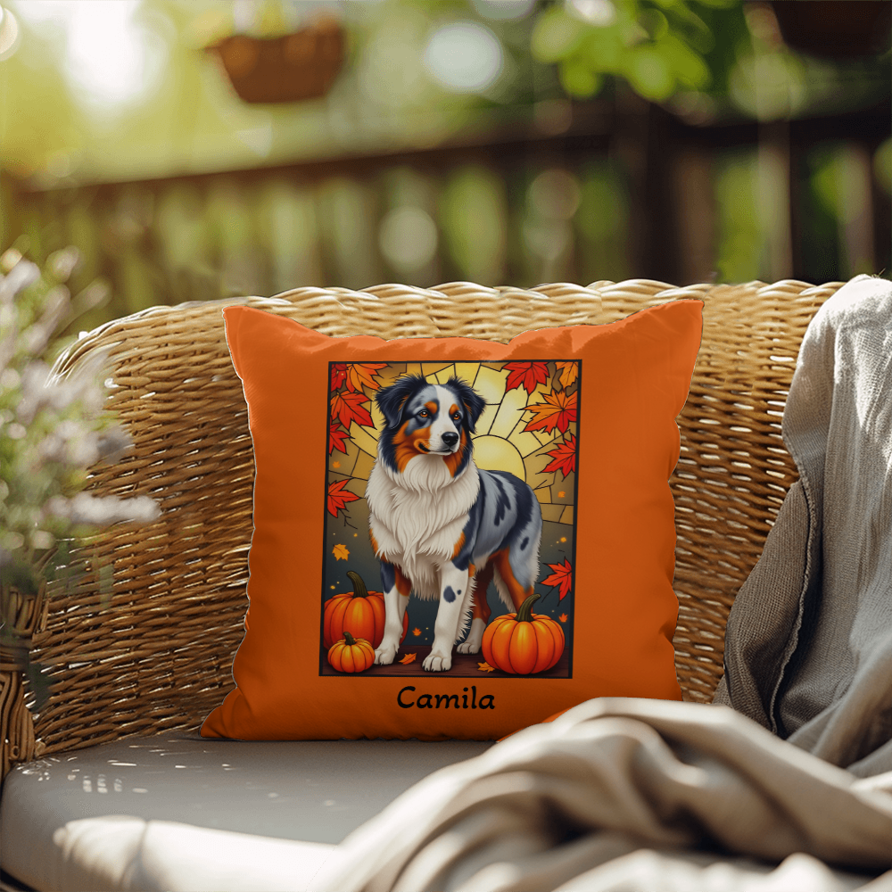 Australian Shepherd Blue Merle Coat Pillow, Personalized Dog Cushion, Indoor Outdoor Aussie Gift