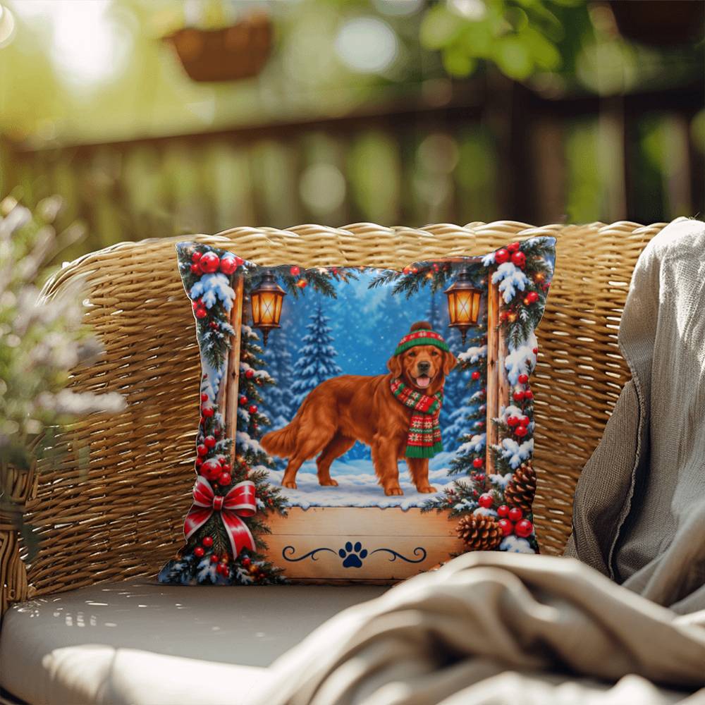 Golden Retriever (Red Field Coat) - Personalized Winter Forest Pillow, Custom Dog Name Gift