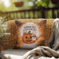 Halloween indoor/outdoor throw pillow with pumpkin spice theme for cozy fall décor