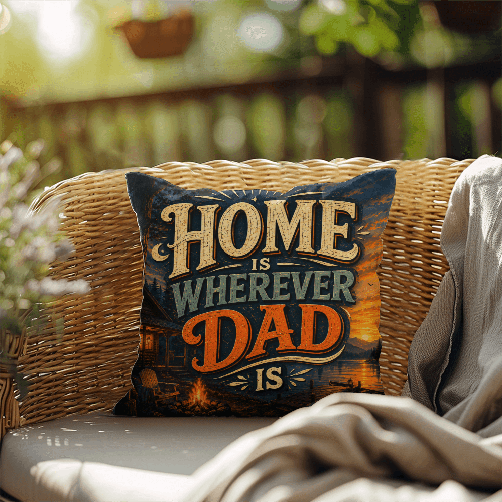 Shop our home is wherever dad is throw pillow featuring the 20" x 20" style option from MySisterIsASurvivor.
