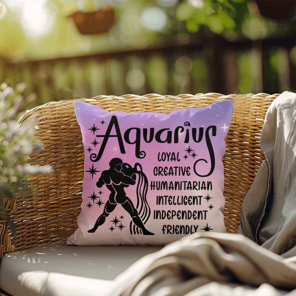 Aquarius Indoor/Outdoor Pillow – Zodiac Astrology Decor, Boho Accent for Home & Patio