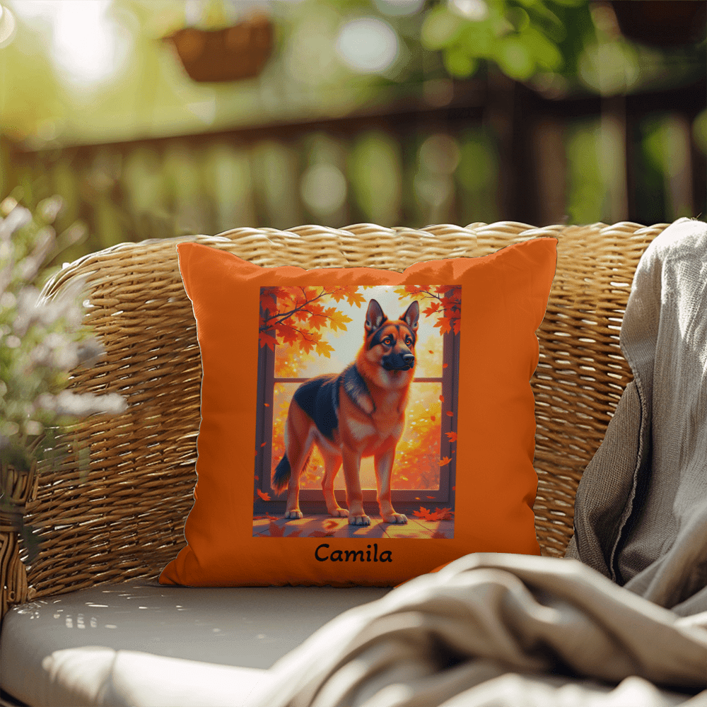 Black and Red German Shepherd pillow, custom indoor outdoor dog cushion for home and patio - MySisterIsASurvivor