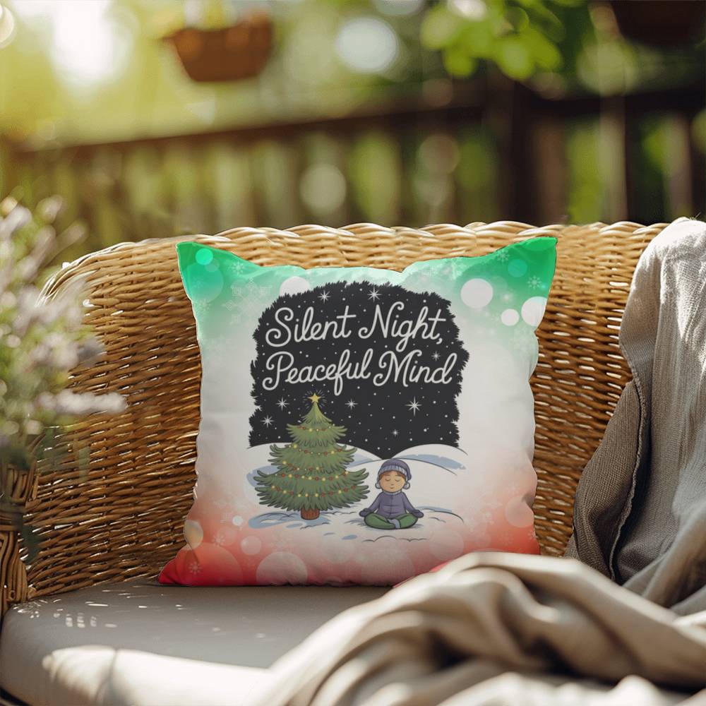 Silent Night, Peaceful Mind Throw Pillow - Calm holiday mental health Christmas gift pillow