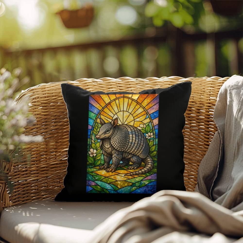 Shop our premium armadillo stained glass style throw pillow from MySisterIsASurvivor.