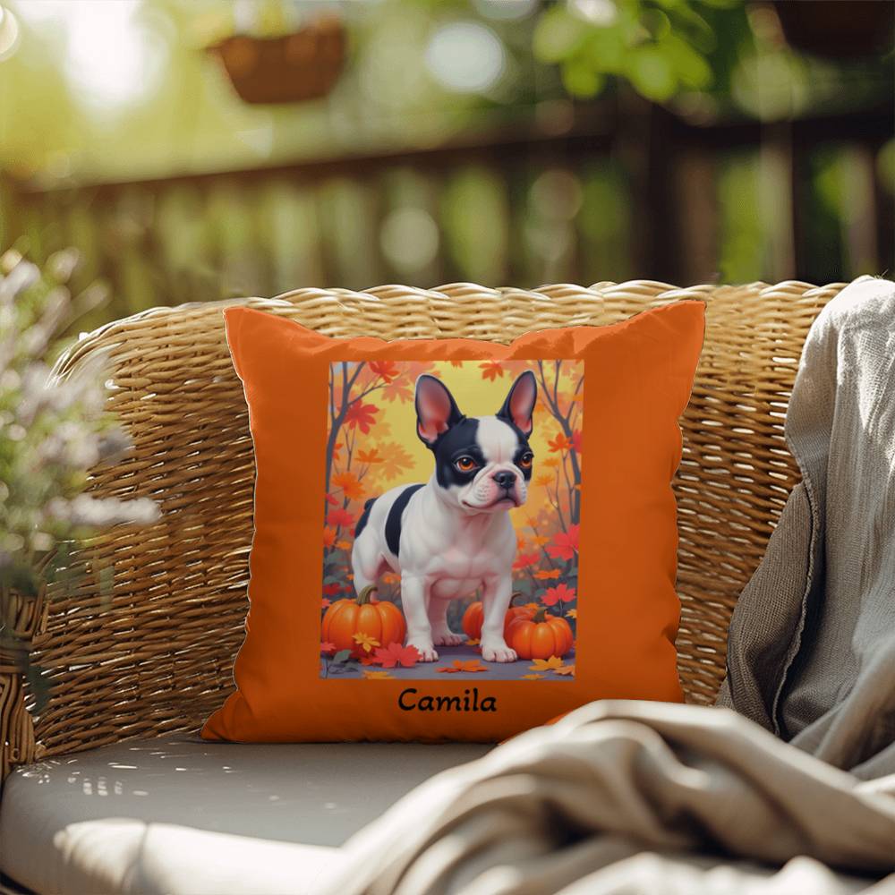 Black Pied French Bulldog pillow, personalized indoor outdoor dog cushion, custom Frenchie decor - MySisterIsASurvivor