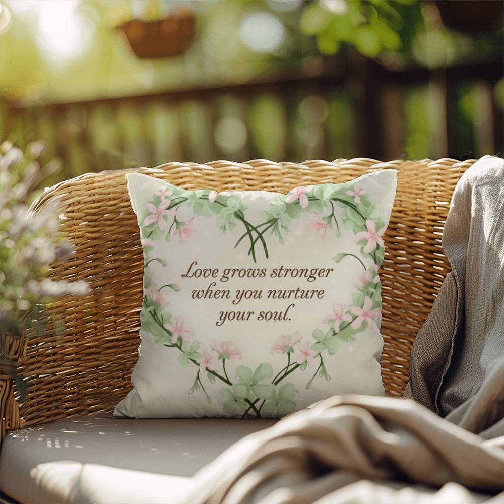 Love Grows Stronger When You Nurture Your Soul: Indoor/Outdoor Pillow Self-Care for Relaxation, Mindfulness & Emotional Wellness