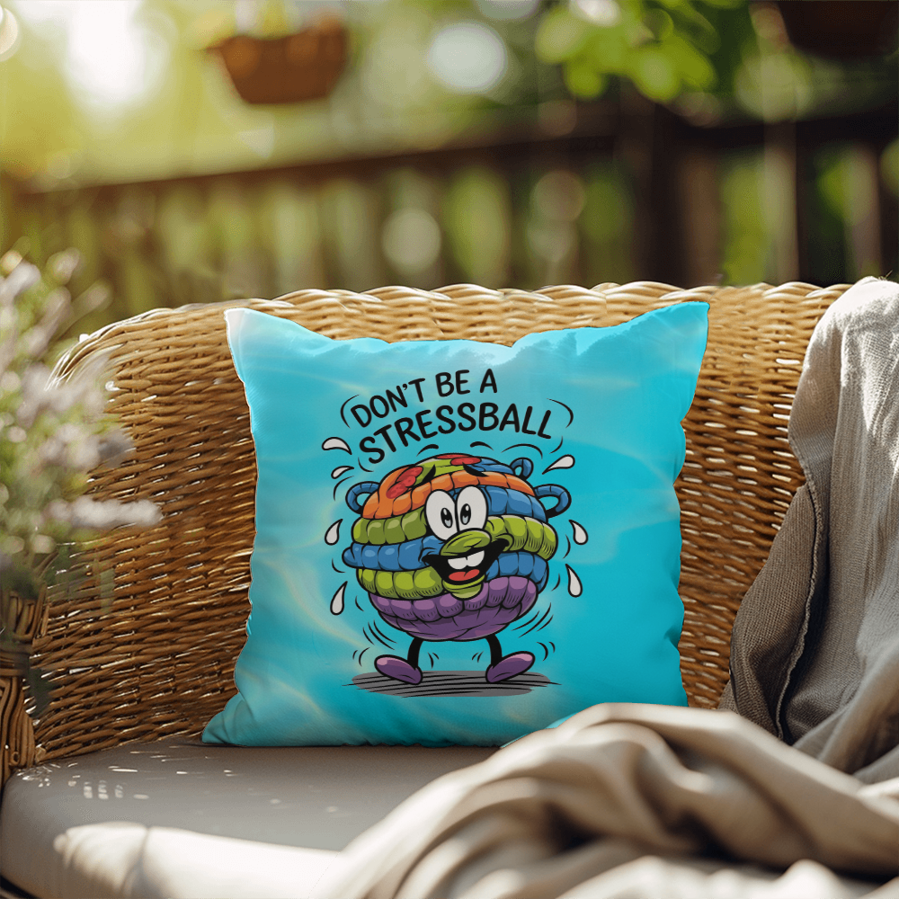 Personalized "Don’t Be A Stress Ball" indoor/outdoor pillow, mental health support cushion for anxiety relief.