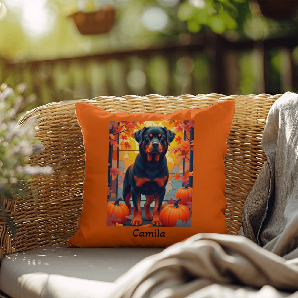 Rottweiler Black & Rust Coat Pillow, Personalized Indoor Outdoor Dog Cushion, Water-Resistant