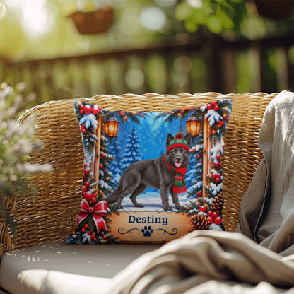 German Shepherd (Solid Blue Steel Coat) - Personalized Woodland Pillow, Custom Name Winter Gift