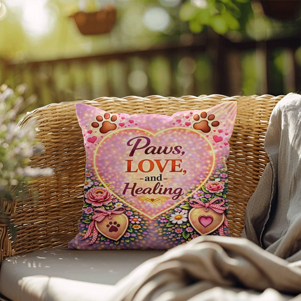 Shop our paws love and healing throw pillow featuring the 20" x 20" style option from MySisterIsASurvivor.