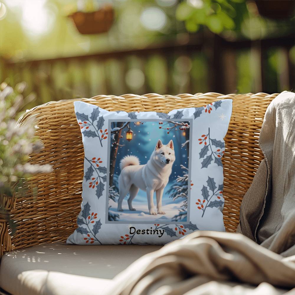 Husky White Pillow - Winter Husky throw pillow, indoor seasonal dog pillow, cozy home accent