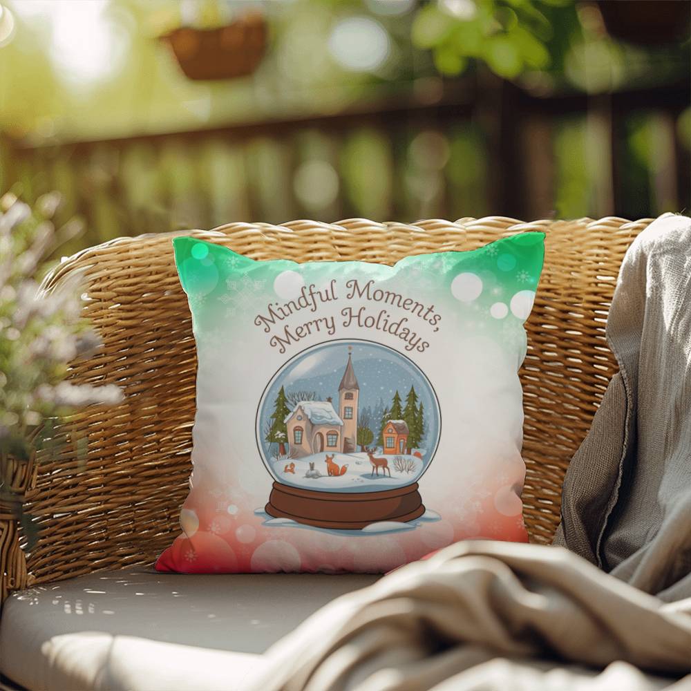 Mindful Moments, Merry Holidays Throw Pillow - Christmas self-care wellness decorative pillow
