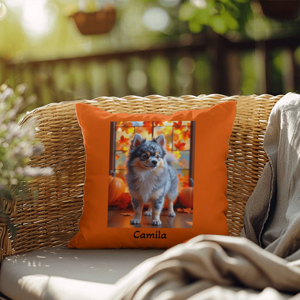 Blue Merle and Tan Pomeranian indoor outdoor pillow, personalized dog cushion, pet lover decor