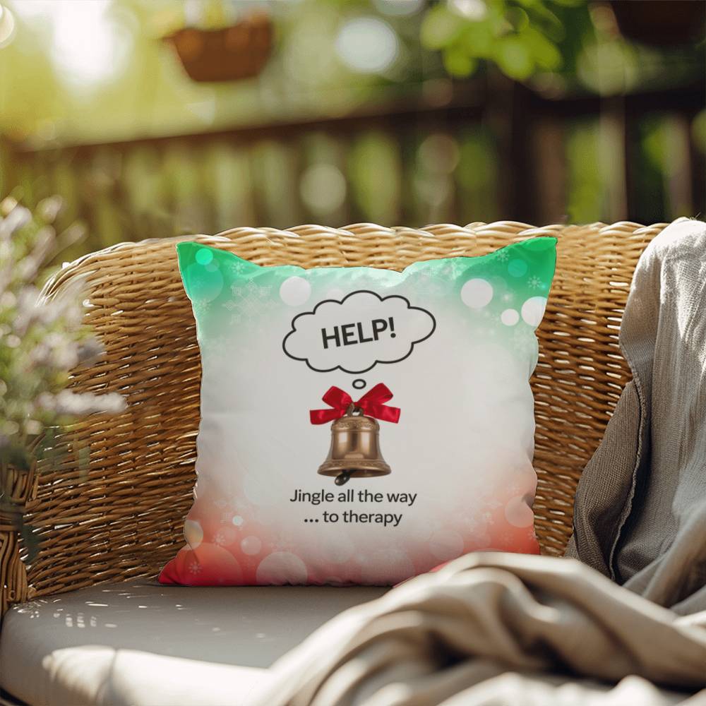 Jingle All the Way to Therapy Throw Pillow - Holiday mental health funny Christmas décor pillow