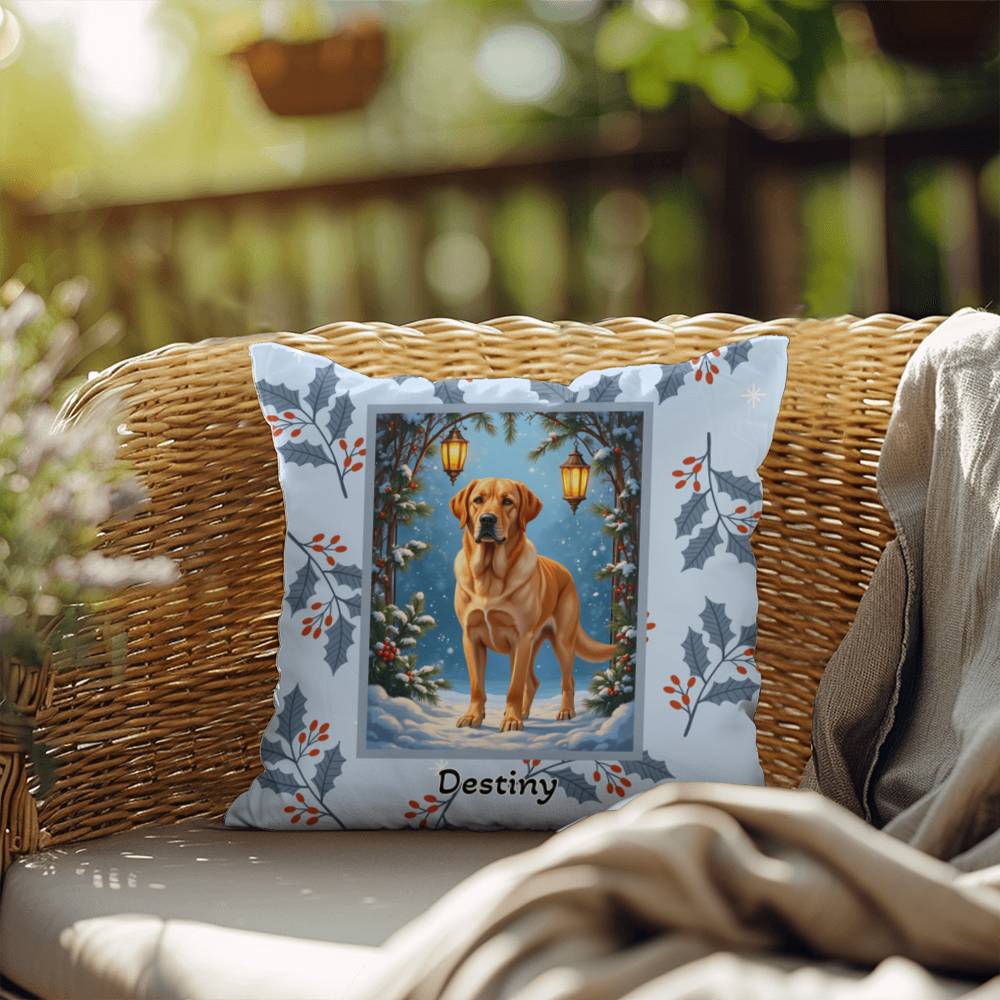 Labrador Retriever Yellow Pillow - Seasonal Labrador throw pillow, winter indoor dog decor, cozy accent