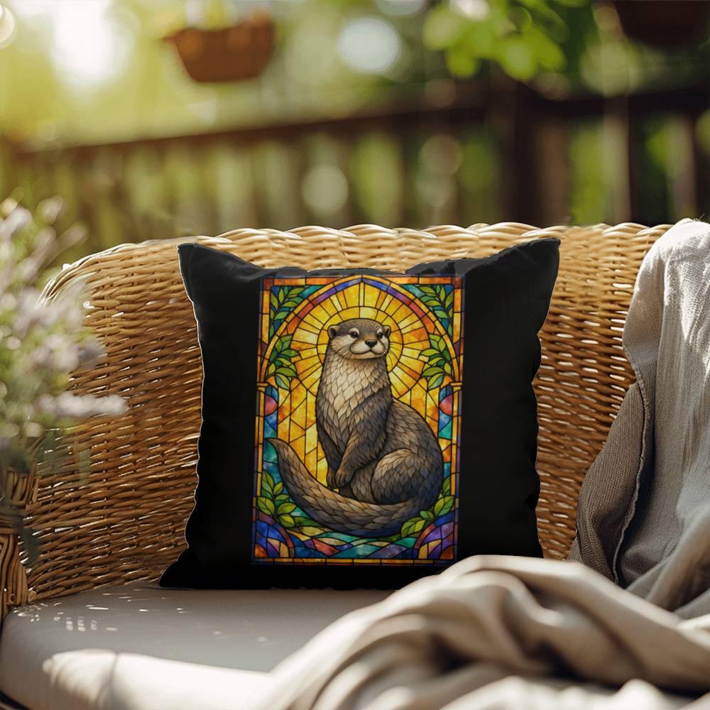 Shop our premium otter stained glass style throw pillow from MySisterIsASurvivor.