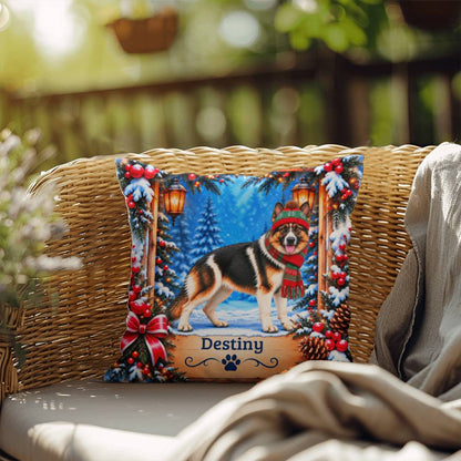 German Shepherd (Panda Piebald) - Personalized Winter Throw Pillow, Custom Name Gift for Dog Lovers