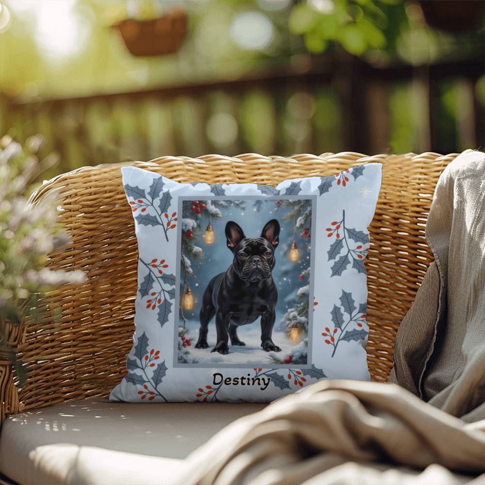 French Bulldog Black Pillow - Cute Frenchie throw pillow, winter dog home decor, personalized accent