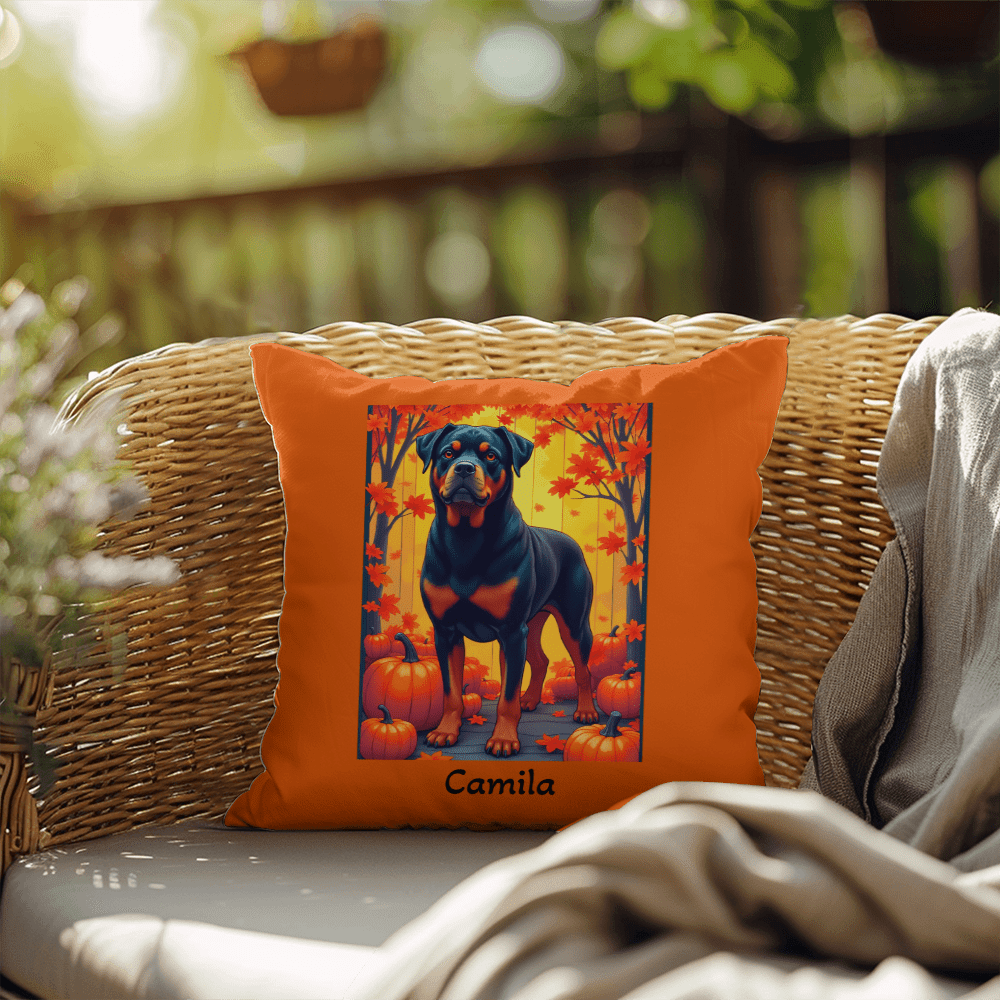 Black and Mahogany Rottweiler pillow, durable indoor outdoor personalized cushion for Rottie fans - MySisterIsASurvivor