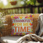 Thankful For Me Time throw pillow with fall mindfulness message and bright cozy home décor